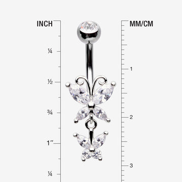 Detail View 1 of Butterfly Duo Sparkle Belly Button Ring-Clear Gem